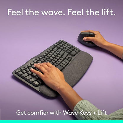 Logitech Wave Keys & Lift Vertical Mouse - Ergonomic Wireless Keyboard and Mouse Combo - with Cushioned Palm Rest, Easy - Switch, Bluetooth, for Multi - OS, Windows/Mac - Graphite | Keyboard Mouse Combos - TrueDesk