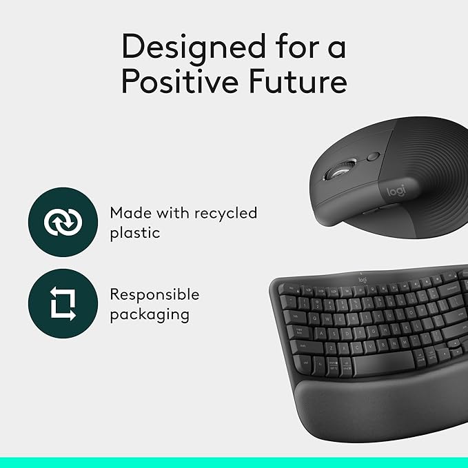 Logitech Wave Keys & Lift Vertical Mouse - Ergonomic Wireless Keyboard and Mouse Combo - with Cushioned Palm Rest, Easy - Switch, Bluetooth, for Multi - OS, Windows/Mac - Graphite | Keyboard Mouse Combos - TrueDesk