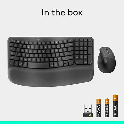 Logitech Wave Keys & Lift Vertical Mouse - Ergonomic Wireless Keyboard and Mouse Combo - with Cushioned Palm Rest, Easy - Switch, Bluetooth, for Multi - OS, Windows/Mac - Graphite | Keyboard Mouse Combos - TrueDesk