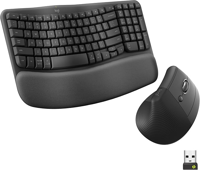 Logitech Wave Keys & Lift Vertical Mouse - Ergonomic Wireless Keyboard and Mouse Combo - with Cushioned Palm Rest, Easy - Switch, Bluetooth, for Multi - OS, Windows/Mac - Graphite | Keyboard Mouse Combos - TrueDesk