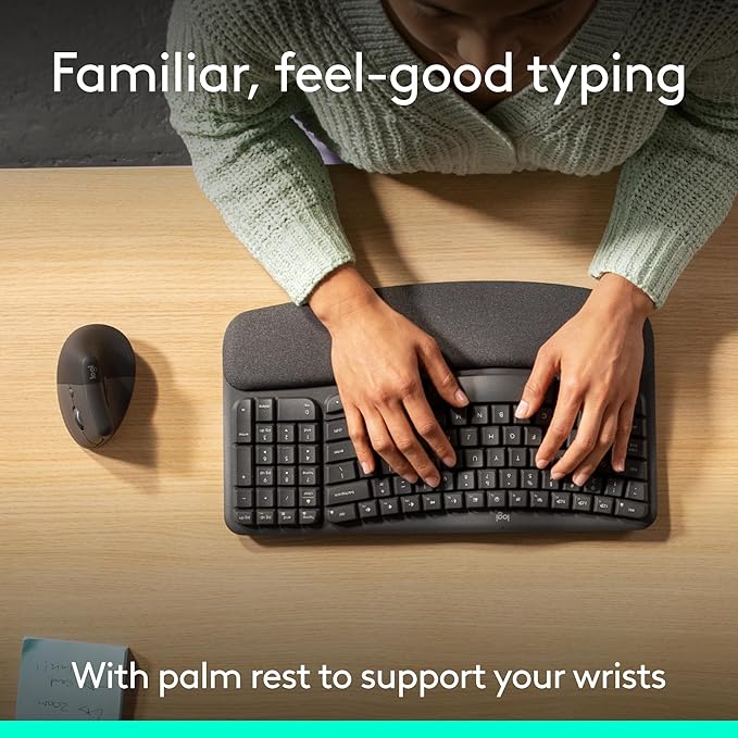 Logitech Wave Keys & Lift Vertical Mouse - Ergonomic Wireless Keyboard and Mouse Combo - with Cushioned Palm Rest, Easy - Switch, Bluetooth, for Multi - OS, Windows/Mac - Graphite | Keyboard Mouse Combos - TrueDesk