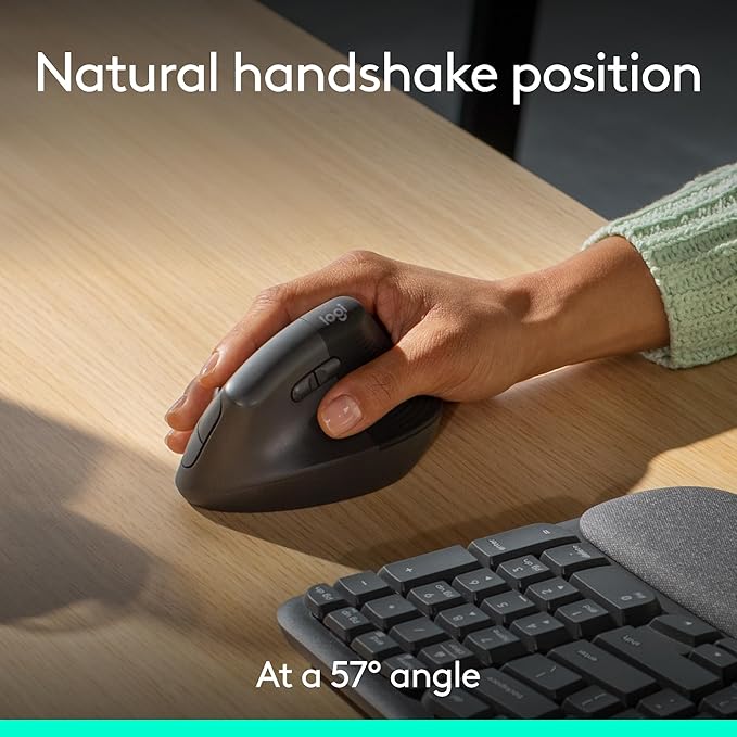 Logitech Wave Keys & Lift Vertical Mouse - Ergonomic Wireless Keyboard and Mouse Combo - with Cushioned Palm Rest, Easy - Switch, Bluetooth, for Multi - OS, Windows/Mac - Graphite | Keyboard Mouse Combos - TrueDesk
