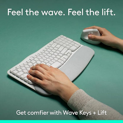 Logitech Wave Keys & Lift Vertical Mouse - Ergonomic Wireless Keyboard and Mouse Combo - with Cushioned Palm Rest, Easy - Switch, Bluetooth, for Multi - OS, Windows/Mac - Off - White | Keyboard Mouse Combos - TrueDesk