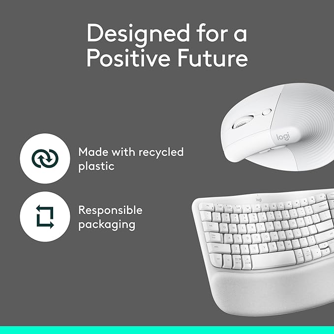 Logitech Wave Keys & Lift Vertical Mouse - Ergonomic Wireless Keyboard and Mouse Combo - with Cushioned Palm Rest, Easy - Switch, Bluetooth, for Multi - OS, Windows/Mac - Off - White | Keyboard Mouse Combos - TrueDesk