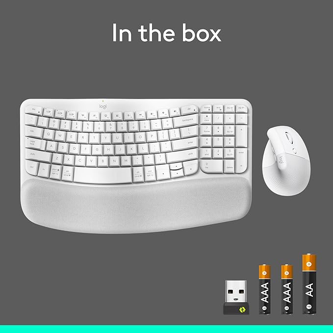 Logitech Wave Keys & Lift Vertical Mouse - Ergonomic Wireless Keyboard and Mouse Combo - with Cushioned Palm Rest, Easy - Switch, Bluetooth, for Multi - OS, Windows/Mac - Off - White | Keyboard Mouse Combos - TrueDesk