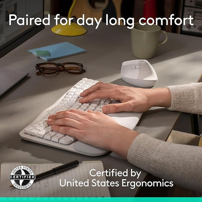 Logitech Wave Keys & Lift Vertical Mouse - Ergonomic Wireless Keyboard and Mouse Combo - with Cushioned Palm Rest, Easy - Switch, Bluetooth, for Multi - OS, Windows/Mac - Off - White | Keyboard Mouse Combos - TrueDesk