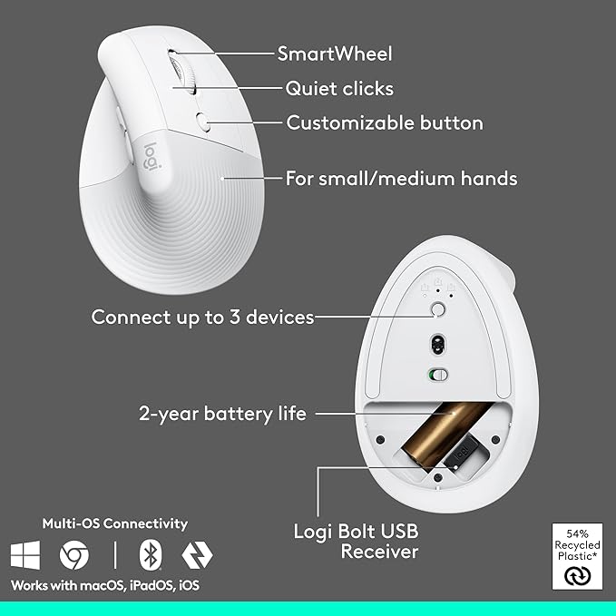 Logitech Wave Keys & Lift Vertical Mouse - Ergonomic Wireless Keyboard and Mouse Combo - with Cushioned Palm Rest, Easy - Switch, Bluetooth, for Multi - OS, Windows/Mac - Off - White | Keyboard Mouse Combos - TrueDesk