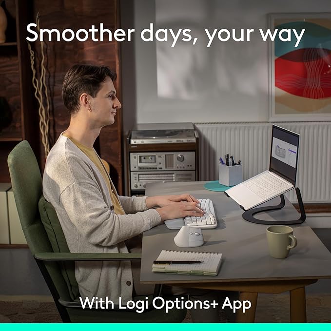Logitech Wave Keys & Lift Vertical Mouse - Ergonomic Wireless Keyboard and Mouse Combo - with Cushioned Palm Rest, Easy - Switch, Bluetooth, for Multi - OS, Windows/Mac - Off - White | Keyboard Mouse Combos - TrueDesk