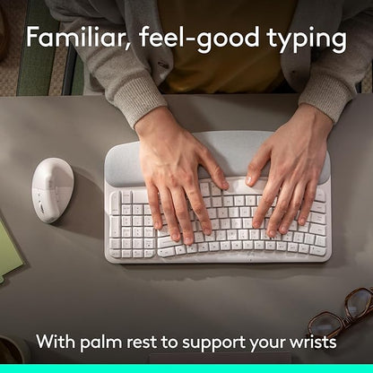 Logitech Wave Keys & Lift Vertical Mouse - Ergonomic Wireless Keyboard and Mouse Combo - with Cushioned Palm Rest, Easy - Switch, Bluetooth, for Multi - OS, Windows/Mac - Off - White | Keyboard Mouse Combos - TrueDesk