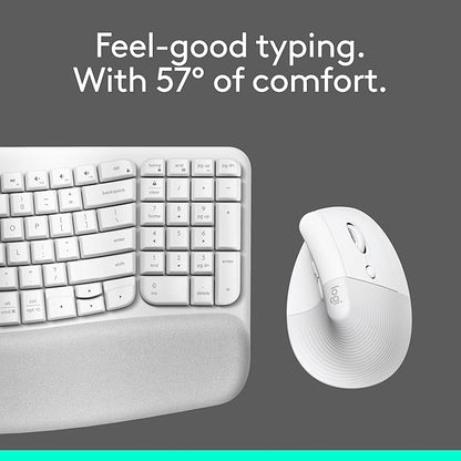Logitech Wave Keys & Lift Vertical Mouse - Ergonomic Wireless Keyboard and Mouse Combo - with Cushioned Palm Rest, Easy - Switch, Bluetooth, for Multi - OS, Windows/Mac - Off - White | Keyboard Mouse Combos - TrueDesk