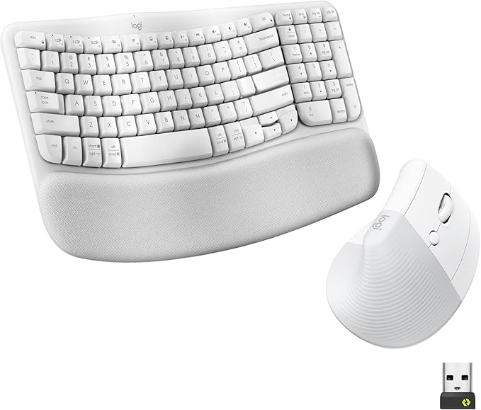 Logitech Wave Keys & Lift Vertical Mouse - Ergonomic Wireless Keyboard and Mouse Combo - with Cushioned Palm Rest, Easy - Switch, Bluetooth, for Multi - OS, Windows/Mac - Off - White | Keyboard Mouse Combos - TrueDesk