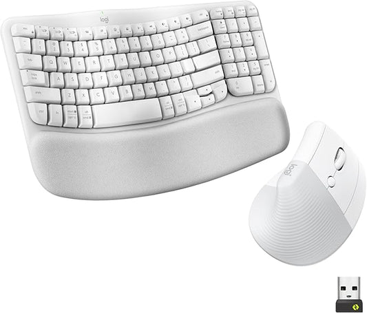 Logitech Wave Keys & Lift Vertical Mouse - Ergonomic Wireless Keyboard and Mouse Combo - with Cushioned Palm Rest, Easy - Switch, Bluetooth, for Multi - OS, Windows/Mac - Off - White | Keyboard Mouse Combos - TrueDesk