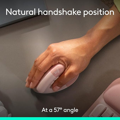 Logitech Wave Keys & Lift Vertical Mouse - Ergonomic Wireless Keyboard and Mouse Combo - with Cushioned Palm Rest, Easy - Switch, Bluetooth, for Multi - OS, Windows/Mac - Rose | Keyboard Mouse Combos - TrueDesk