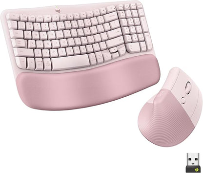 Logitech Wave Keys & Lift Vertical Mouse - Ergonomic Wireless Keyboard and Mouse Combo - with Cushioned Palm Rest, Easy - Switch, Bluetooth, for Multi - OS, Windows/Mac - Rose | Keyboard Mouse Combos - TrueDesk