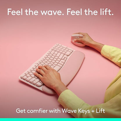 Logitech Wave Keys & Lift Vertical Mouse - Ergonomic Wireless Keyboard and Mouse Combo - with Cushioned Palm Rest, Easy - Switch, Bluetooth, for Multi - OS, Windows/Mac - Rose | Keyboard Mouse Combos - TrueDesk