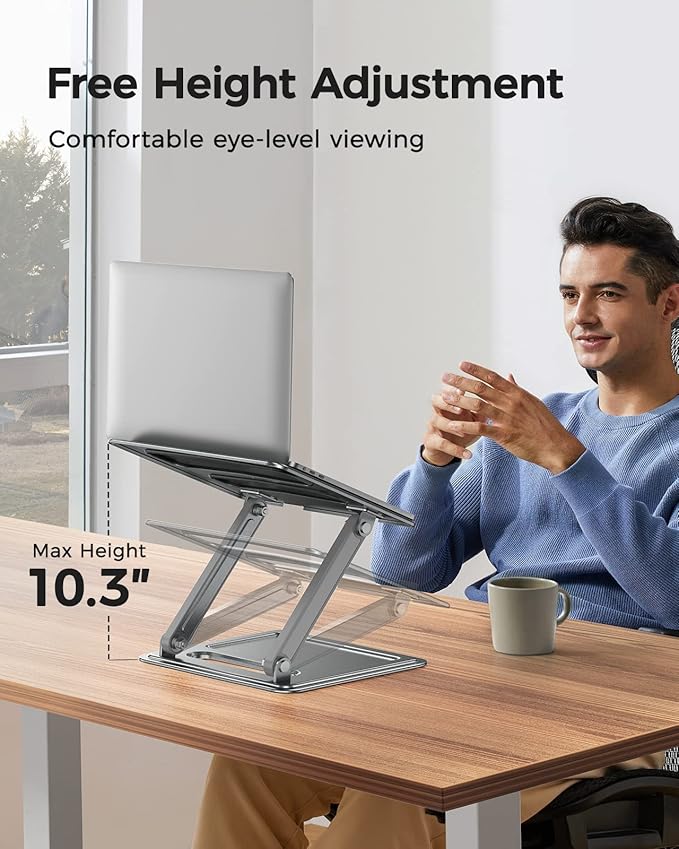 LORYERGO Adjustable Laptop Stand, Portable for 17.3inch Laptops, Holds Up to 17.6lbs, Ergonomic Posture & Heat Dissipation - Gray | Stands - TrueDesk