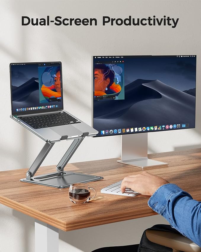 LORYERGO Adjustable Laptop Stand, Portable for 17.3inch Laptops, Holds Up to 17.6lbs, Ergonomic Posture & Heat Dissipation - Gray | Stands - TrueDesk
