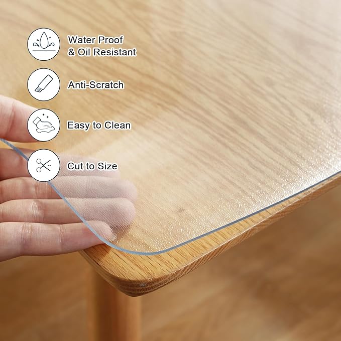 LovePads 1.5mm Thick 42 x 96 Inches Frosted Table Cover, Clear Table Protector for Dining Room, Kitchen Wood | Table Pads - TrueDesk