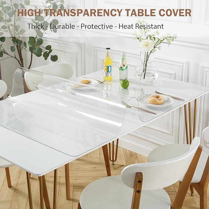 LovePads Clear Table Cover Protector 42 x 66 Inch, 1.5mm Thick Plastic Table Cover, Table Protector for Dining Room Table, Waterproof Vinyl Tablecloth Table Pad Mat for Kitchen, Dresser, Writing Desk | Table Pads - TrueDesk