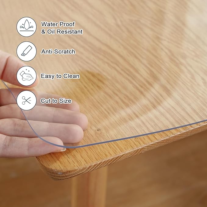 LovePads Clear Table Cover Protector, 46 x 72 Inch 2mm Thick Plastic Table Cover, Table Protector for Dining Room Table, Waterproof Dresser Cover Top for Kitchen, Coffee, Writing Desk | Table Pads - TrueDesk