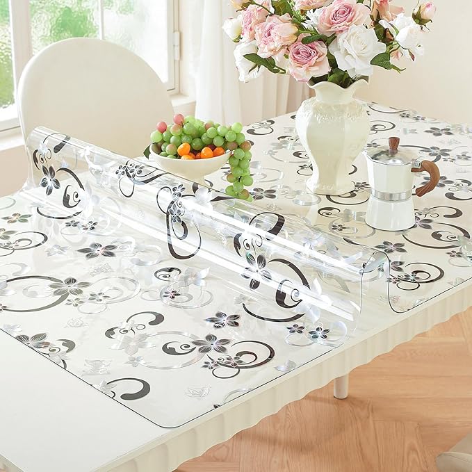 LovePads Floral Clear Table Cover Protector - 30 x 60 Inch Thick Plastic Table Cloth, Waterproof PVC Desk Mat for Dining Room Table, Wood Furniture Topper, Anti - Scratch Desk Pad for Kids Writing, | Table Pads - TrueDesk