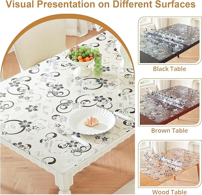 LovePads Floral Clear Table Cover Protector - 36 x 60 Inch Thick Plastic Table Cloth, Waterproof PVC Desk Mat for Dining Room Table, Wood Furniture Topper, Anti - Scratch Desk Pad for Kids Writing, | Table Pads - TrueDesk