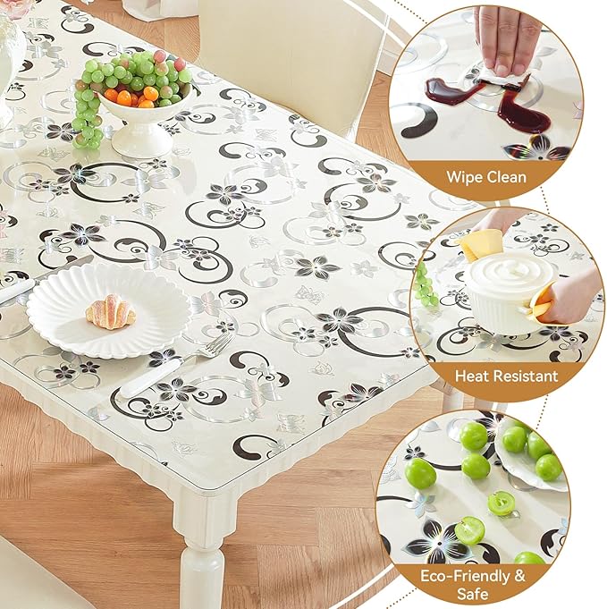 LovePads Floral Clear Table Cover Protector - 36 x 60 Inch Thick Plastic Table Cloth, Waterproof PVC Desk Mat for Dining Room Table, Wood Furniture Topper, Anti - Scratch Desk Pad for Kids Writing, | Table Pads - TrueDesk