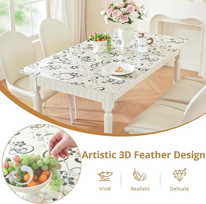 LovePads Floral Clear Table Cover Protector - 36 x 60 Inch Thick Plastic Table Cloth, Waterproof PVC Desk Mat for Dining Room Table, Wood Furniture Topper, Anti - Scratch Desk Pad for Kids Writing, | Table Pads - TrueDesk
