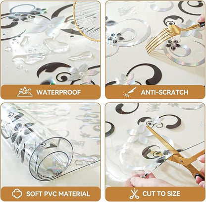 LovePads Floral Clear Table Cover Protector - 40 x 72 Inch Thick Plastic Table Cloth, Waterproof PVC Desk Mat for Dining Room Table, Wood Furniture Topper, Anti - Scratch Desk Pad for Kids Writing, | Table Pads - TrueDesk