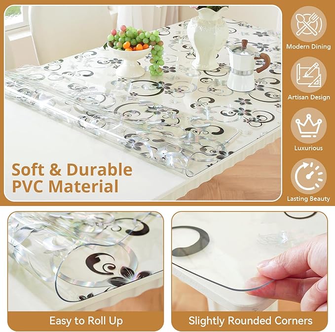 LovePads Floral Clear Table Cover Protector - 40 x 72 Inch Thick Plastic Table Cloth, Waterproof PVC Desk Mat for Dining Room Table, Wood Furniture Topper, Anti - Scratch Desk Pad for Kids Writing, | Table Pads - TrueDesk