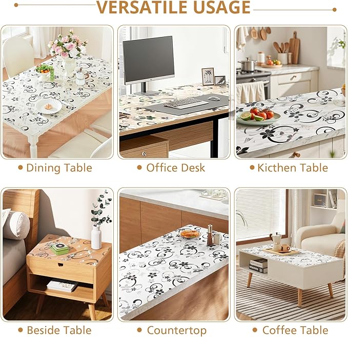 LovePads Floral Clear Table Cover Protector - 40 x 72 Inch Thick Plastic Table Cloth, Waterproof PVC Desk Mat for Dining Room Table, Wood Furniture Topper, Anti - Scratch Desk Pad for Kids Writing, | Table Pads - TrueDesk