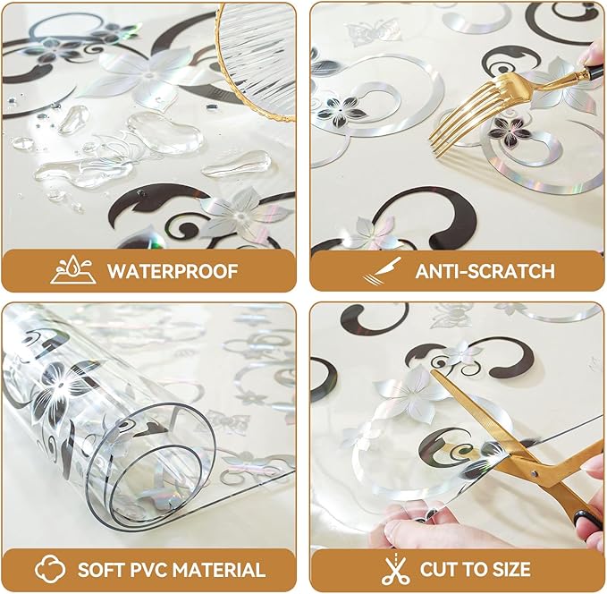LovePads Floral Clear Table Cover Protector - 42 x 60 Inch Thick Plastic Table Cloth, Waterproof PVC Desk Mat for Dining Room Table, Wood Furniture Topper, Anti - Scratch Desk Pad for Kids Writing, | Table Pads - TrueDesk
