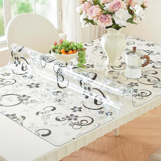 LovePads Floral Clear Table Cover Protector - 42 x 72 Inch Thick Plastic Table Cloth, Waterproof PVC Desk Mat for Dining Room Table, Wood Furniture Topper, Anti - Scratch Desk Pad for Kids Writing, | Table Pads - TrueDesk