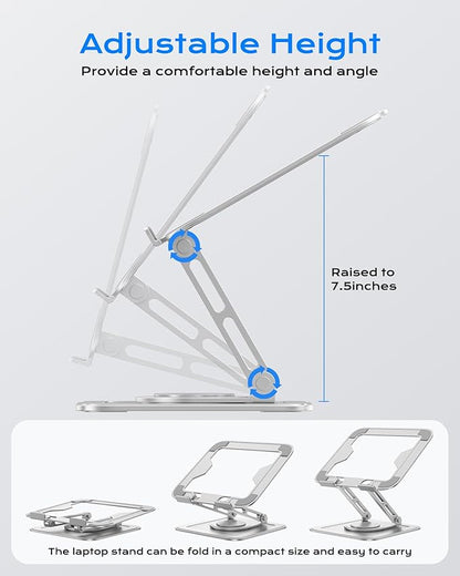 LOXP Adjustable Laptop Stand, Computer Stand with 360 Rotating Base, Ergonomic Laptop Riser Mount for Desk Foldable Protable Computer Desk Fits with MacBook Pro Air (10 - 16") - White | Stands - TrueDesk