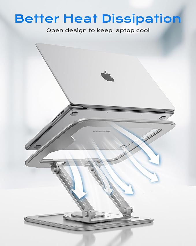 LOXP Adjustable Laptop Stand, Computer Stand with 360 Rotating Base, Ergonomic Laptop Riser Mount for Desk Foldable Protable Computer Desk Fits with MacBook Pro Air (10 - 16") - White | Stands - TrueDesk