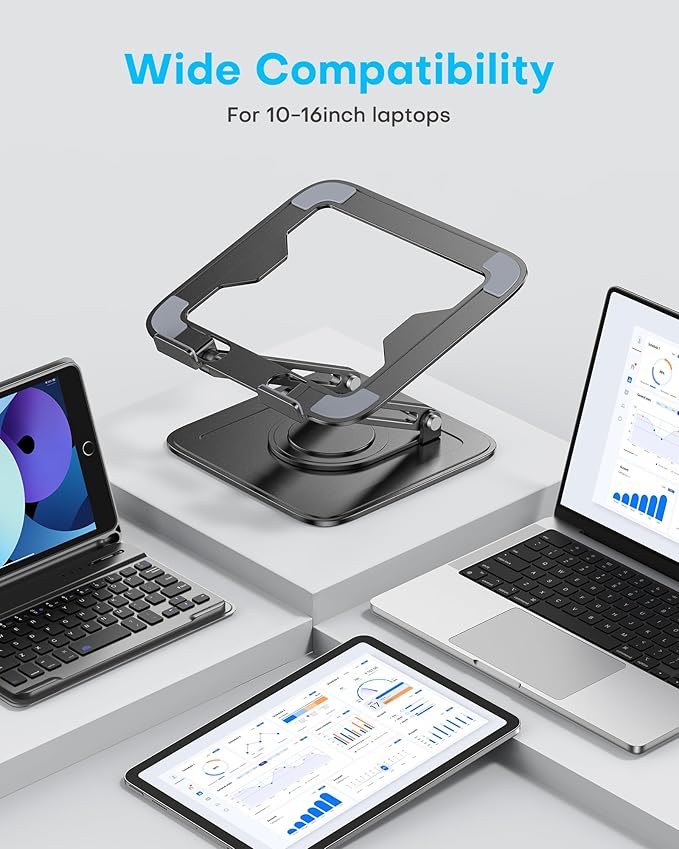 LOXP Adjustable Laptop Stand, Computer Stand with 360 Rotating Base, Ergonomic Laptop Riser Mount for Desk Foldable Protable Computer Desk Fits with MacBook Pro Air (10 - 16") - Black | Stands - TrueDesk