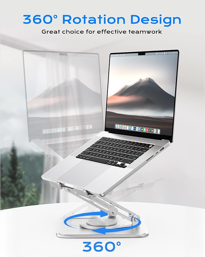 LOXP Adjustable Laptop Stand, Computer Stand with 360 Rotating Base, Ergonomic Laptop Riser Mount for Desk Foldable Protable Computer Desk Fits with MacBook Pro Air (10 - 16") - White | Stands - TrueDesk