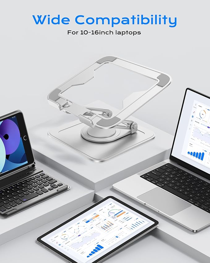 LOXP Adjustable Laptop Stand, Computer Stand with 360 Rotating Base, Ergonomic Laptop Riser Mount for Desk Foldable Protable Computer Desk Fits with MacBook Pro Air (10 - 16") - White | Stands - TrueDesk