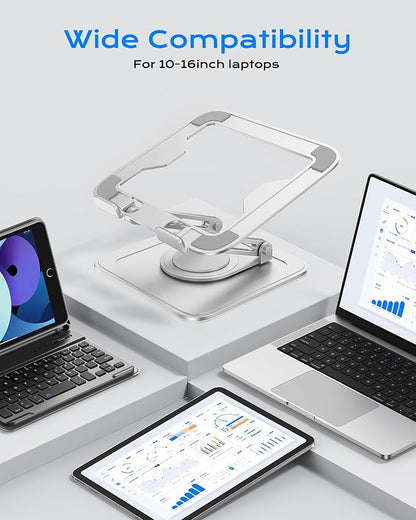 LOXP Adjustable Laptop Stand, Computer Stand with 360 Rotating Base, Ergonomic Laptop Riser Mount for Desk Foldable Protable Computer Desk Fits with MacBook Pro Air (10 - 16") - White | Stands - TrueDesk