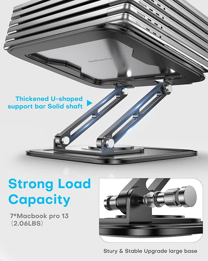 LOXP Adjustable Laptop Stand, Computer Stand with 360 Rotating Base, Ergonomic Laptop Riser Mount for Desk Foldable Protable Computer Desk Fits with MacBook Pro Air (10 - 16") - Black | Stands - TrueDesk