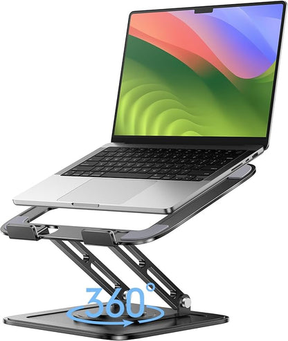 LOXP Adjustable Laptop Stand, Computer Stand with 360 Rotating Base, Ergonomic Laptop Riser Mount for Desk Foldable Protable Computer Desk Fits with MacBook Pro Air (10 - 16") - Black | Stands - TrueDesk