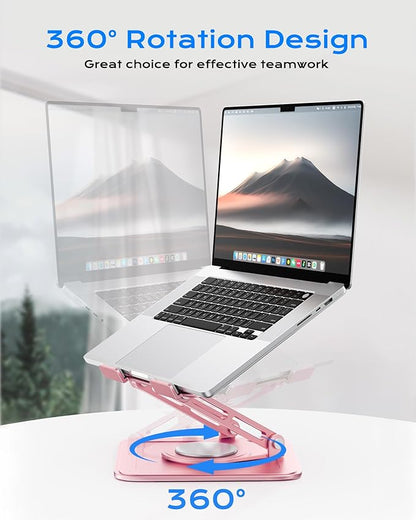 LOXP Adjustable Laptop Stand, Computer Stand with 360 Rotating Base, Ergonomic Laptop Riser Mount for Desk Foldable Protable Computer Desk Fits with MacBook Pro Air (10 - 16") - Pink | Stands - TrueDesk