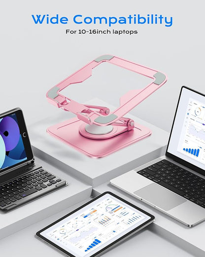 LOXP Adjustable Laptop Stand, Computer Stand with 360 Rotating Base, Ergonomic Laptop Riser Mount for Desk Foldable Protable Computer Desk Fits with MacBook Pro Air (10 - 16") - Pink | Stands - TrueDesk