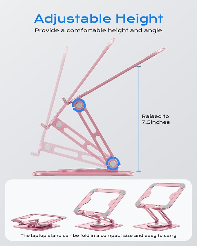 LOXP Adjustable Laptop Stand, Computer Stand with 360 Rotating Base, Ergonomic Laptop Riser Mount for Desk Foldable Protable Computer Desk Fits with MacBook Pro Air (10 - 16") - Pink | Stands - TrueDesk