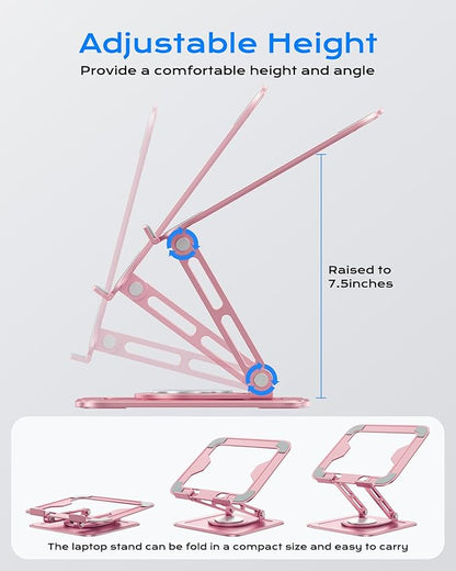 LOXP Adjustable Laptop Stand, Computer Stand with 360 Rotating Base, Ergonomic Laptop Riser Mount for Desk Foldable Protable Computer Desk Fits with MacBook Pro Air (10 - 16") - Pink | Stands - TrueDesk