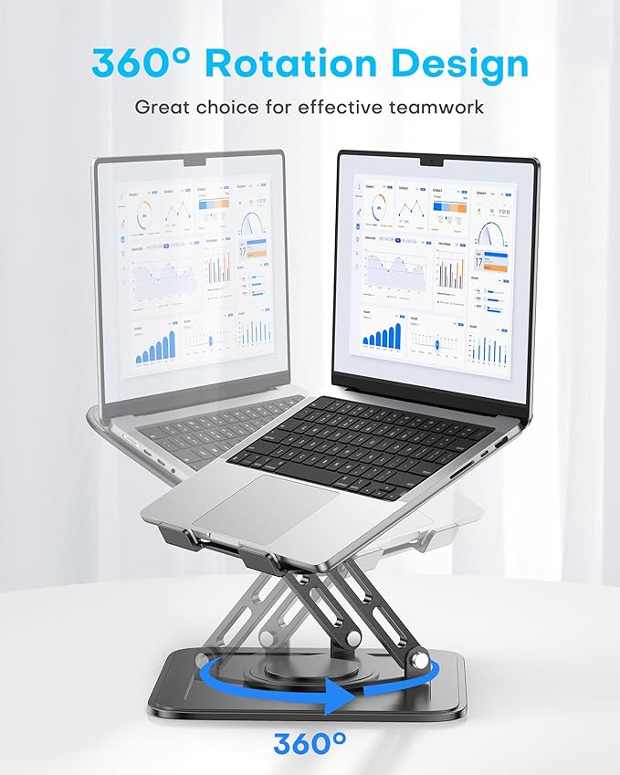 LOXP Adjustable Laptop Stand, Computer Stand with 360 Rotating Base, Ergonomic Laptop Riser Mount for Desk Foldable Protable Computer Desk Fits with MacBook Pro Air (10 - 16") - Black | Stands - TrueDesk