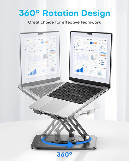LOXP Adjustable Laptop Stand, Computer Stand with 360 Rotating Base, Ergonomic Laptop Riser Mount for Desk Foldable Protable Computer Desk Fits with MacBook Pro Air (10 - 16") - Black | Stands - TrueDesk