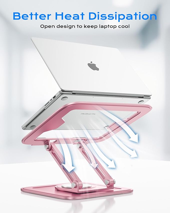 LOXP Adjustable Laptop Stand, Computer Stand with 360 Rotating Base, Ergonomic Laptop Riser Mount for Desk Foldable Protable Computer Desk Fits with MacBook Pro Air (10 - 16") - Pink | Stands - TrueDesk
