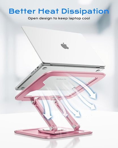 LOXP Adjustable Laptop Stand, Computer Stand with 360 Rotating Base, Ergonomic Laptop Riser Mount for Desk Foldable Protable Computer Desk Fits with MacBook Pro Air (10 - 16") - Pink | Stands - TrueDesk
