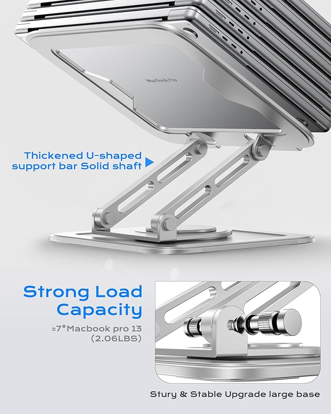 LOXP Adjustable Laptop Stand, Computer Stand with 360 Rotating Base, Ergonomic Laptop Riser Mount for Desk Foldable Protable Computer Desk Fits with MacBook Pro Air (10 - 16") - White | Stands - TrueDesk